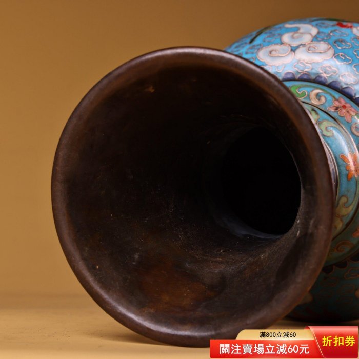 珍品舊藏純銅全銅胎景泰藍琺瑯彩龍鳳花瓶工藝精湛器形精美重2100克高30