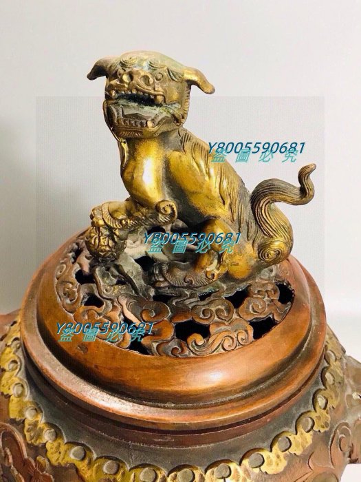 老銅鎏金吉祥獅子香爐尺寸：高:25寬：22cm重量：125Z326728 【景天閣
