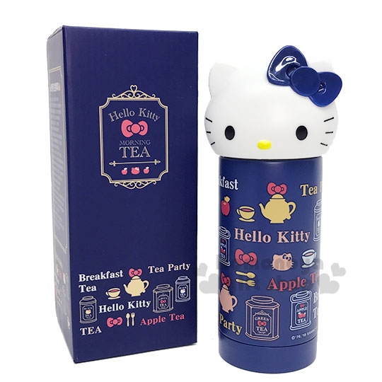 小禮堂Hello Kitty 造型不鏽鋼水壺《深藍.大臉.230ml》Vivitix午茶系列