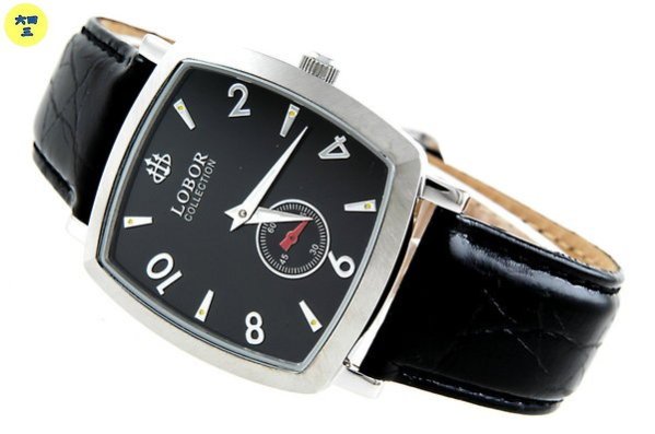 (六四三精品)方桶型LOBOR(真品)手上鍊機械錶.鏤空錶背.不銹鋼錶殼!21jewels