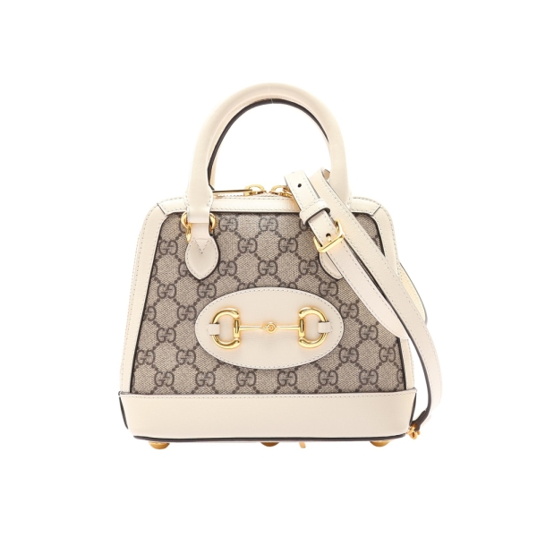 GUCCI 古馳 白色 烏木色 GG Supreme帆布 Horsebit 1955 兩用包 640716 【二手名牌BRAND OFF】