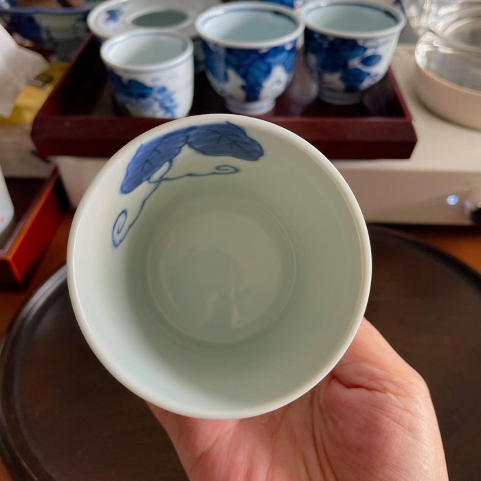 日本回流職人手作青花手繪葡萄朱口杯主人茶杯復古茶具送禮收藏【富山