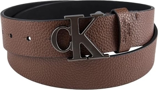 Calvin Klein 男時尚CK標扣咖啡色皮帶-S