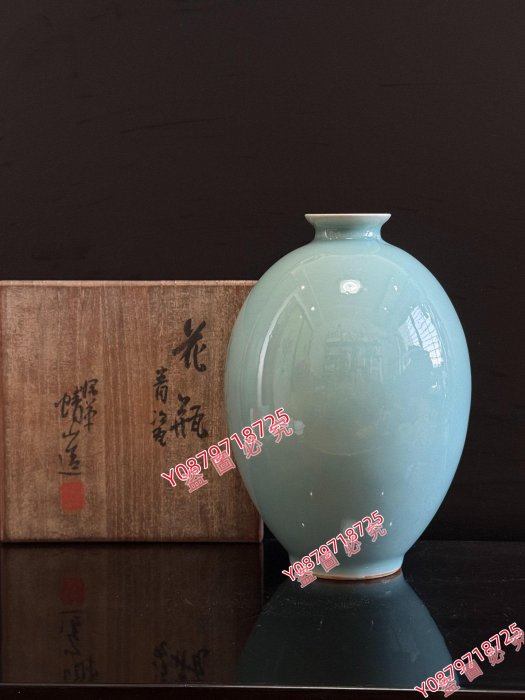 日本大師河村蜻山作青瓷瓶河村蜻山的青瓷作品回流老貨收藏【明園古玩