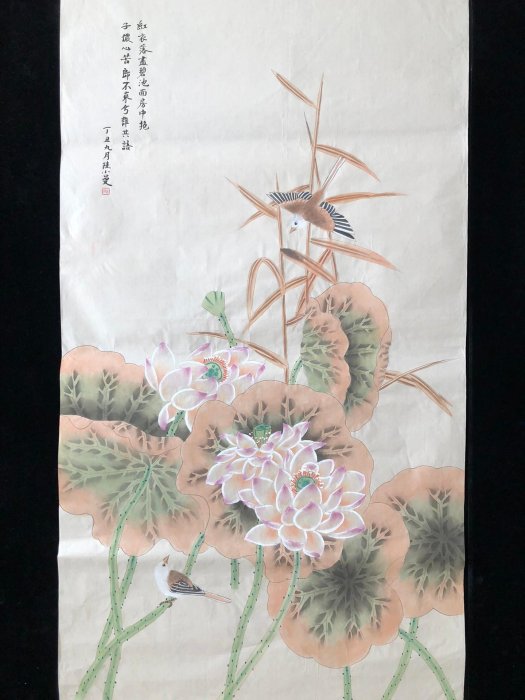 Z284【陸小曼】花鳥，四尺豎幅純手繪作品尺寸約：130*70厘米未裝裱，帶