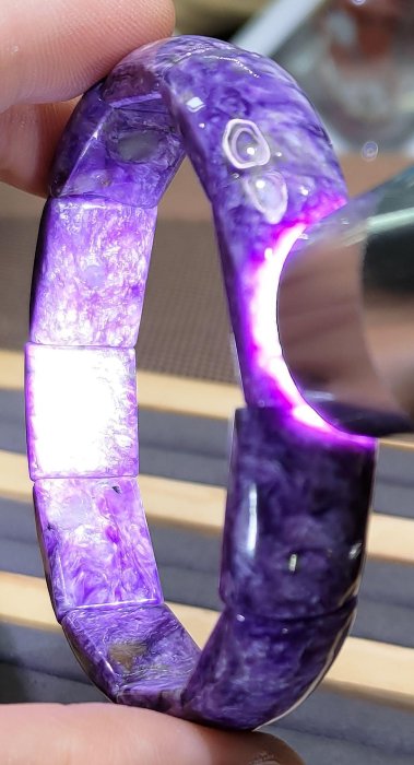 紫龍晶top 玉化透光漂亮龍紋有一片龍紋像米字天眼紋手鐲排約13.6mm