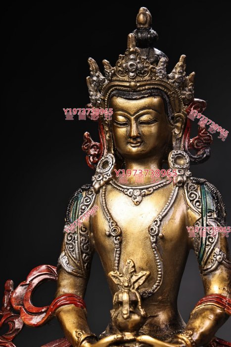 純銅全銅高浮雕鏨刻彩繪描金藏傳長壽佛佛像一尊工藝精純銅擺件老銅器