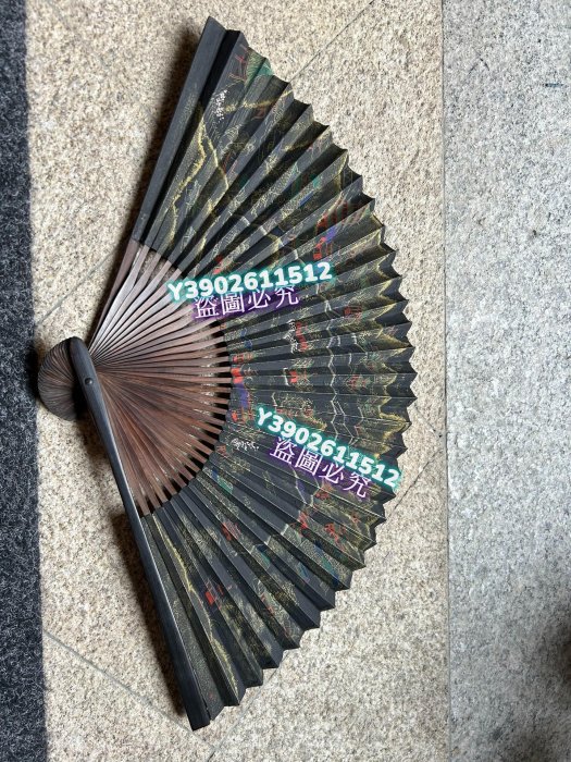 趣藏老貨+老的杭州竹扇子+木扇架扇子一面金彩純手繪“中國杭州西湖