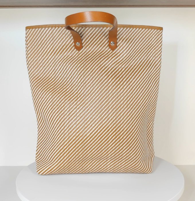 愛馬仕 Hermes 購物袋 AHMEDABAD DIEGO GM 皮麻 編織內帆布金棕色