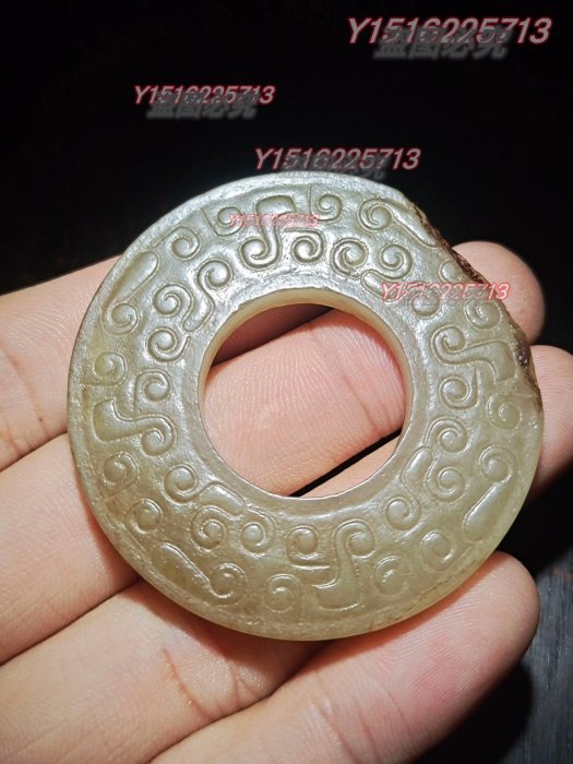 古玉老玉古玉和田玉如意紋玉璧邊上有缺，長4.8公分，重23克， 藏品老貨