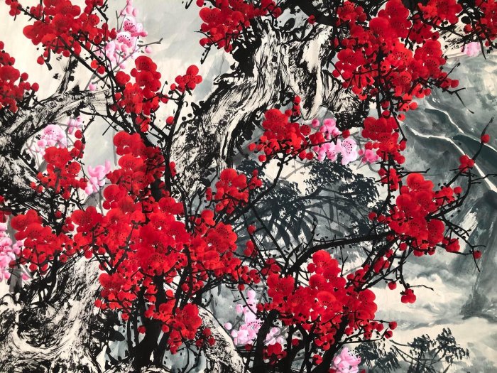 Z340【關山月】梅花，六尺橫幅純手繪作品尺寸約：70*178cm左右未裝裱
