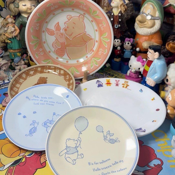嚴選中古迪士尼維尼噗噗標咖色防摔點心盤 點心盤 盤子 維尼