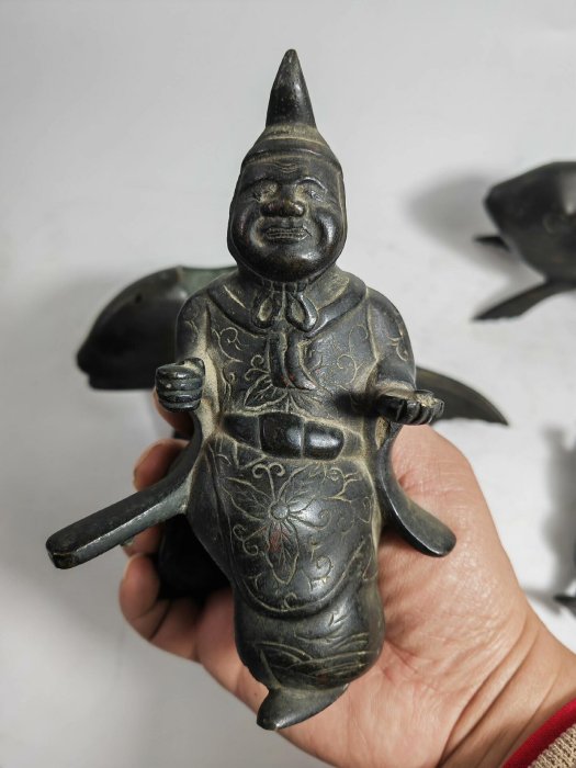 日本大正老銅釣魚惠比壽擺件，福神招財進財推薦置物銅魚神香薰擺件招財