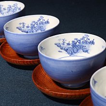 3/3結標日本手造青花染付山水圖煎茶杯組附木茶托共箱BEB0517 -茶道具侘