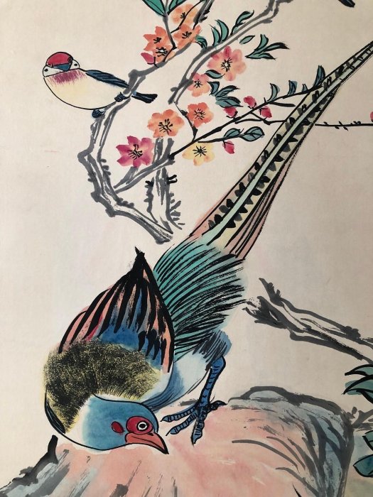 小雙邊42【王雪濤】花鳥，三尺純手繪作品，裝裱好尺寸：207*67厘米左右
