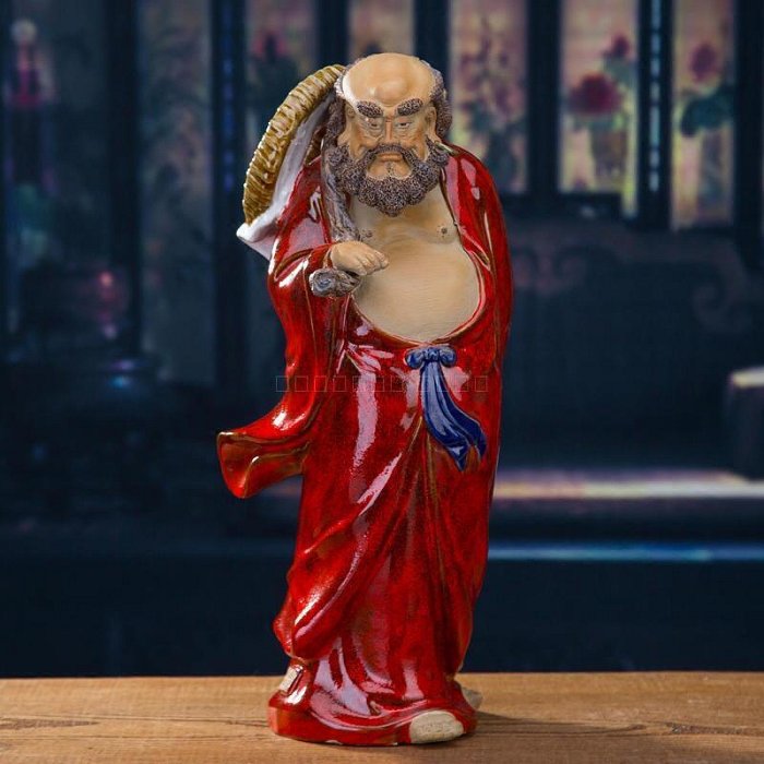 高檔精品】美吔陶瓷手工雕塑中式客廳玄關禪意擺件達摩祖師東渡達摩石灣