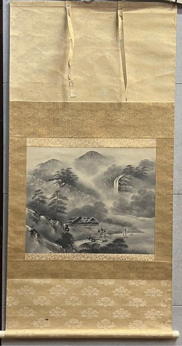 藏舊尋寶屋】老日本畫家雲溪作落款「水墨山水」水墨畫/畫軸/掛軸