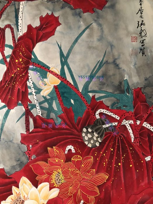 雜132【張大千】荷花，四尺手繪作品帶雜志書，裝裱好尺寸202*84cm左右