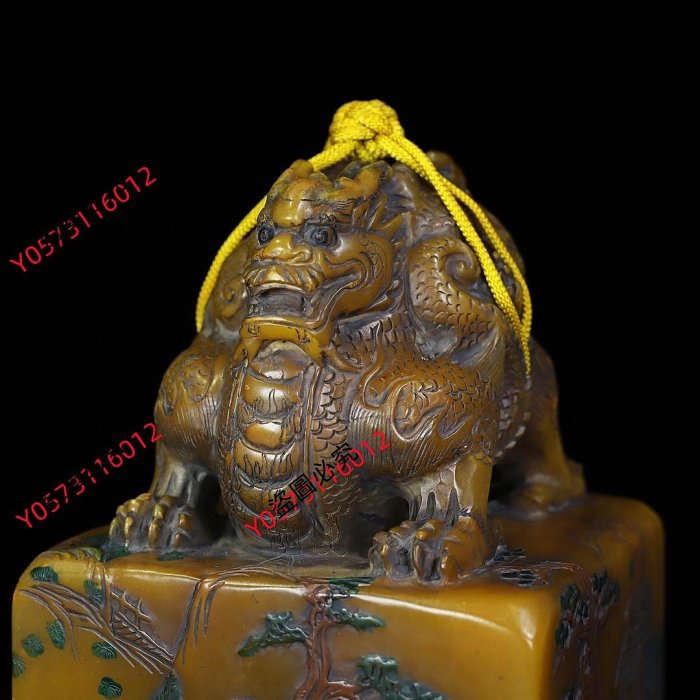 寿山石雕刻 印材 金運財運 寿山石田黄石雕刻【瑞兽】印章， 篆刻家落款