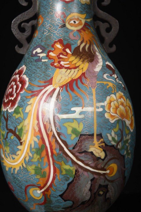 嚴選大器景泰藍龍鳳呈祥龍耳瓶，高達35公分，口徑11.5公分，重量6630克