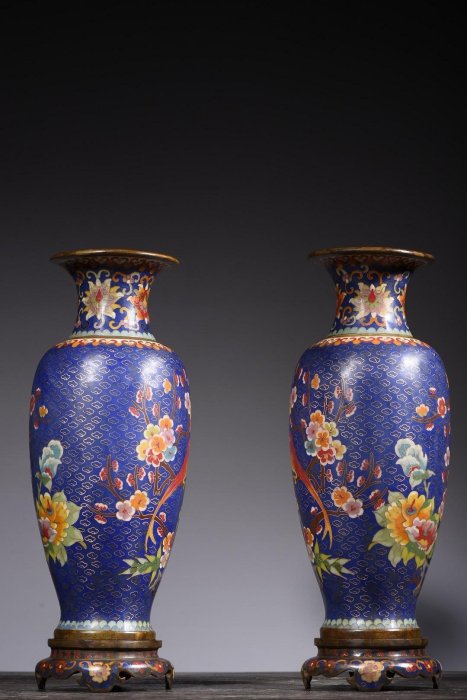 景泰藍喜鵲登梅花瓶【帶底座】高38cm 口徑11cm總重7130克2500421