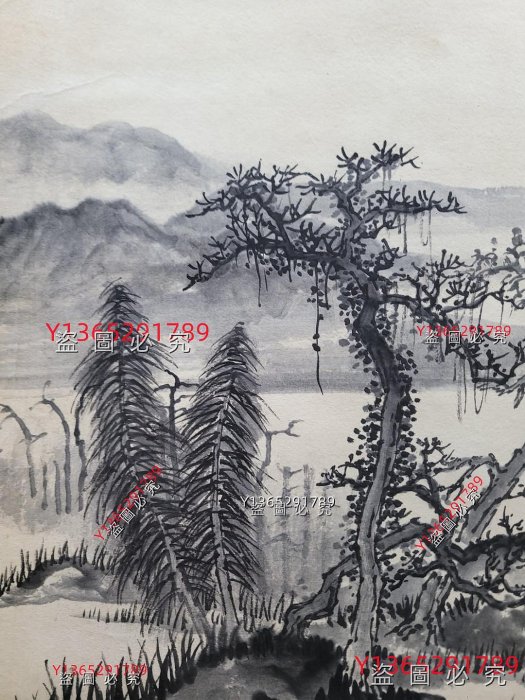 啟功。山水卷軸 ALL26 啟功紙本山水立軸畫心尺寸49.5x43.5cm 舊藏字畫收藏【愛藏】-380