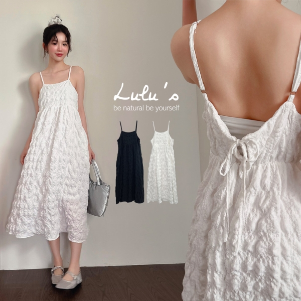 LULUS/立體泡泡造型細肩後綁帶長洋裝２色【A02250038】