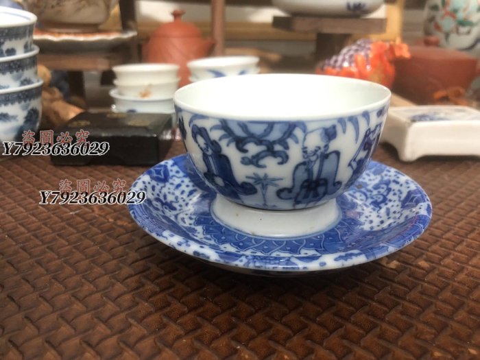 明治陶工高田原平青花染付杯托，“京燒三平”之一，原平精製底款尺寸：外