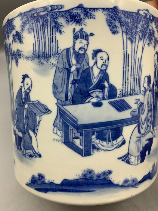 康熙年制青花人物故事筆筒限量古董瓷藝老物件收藏品老瓷器清代康熙青花