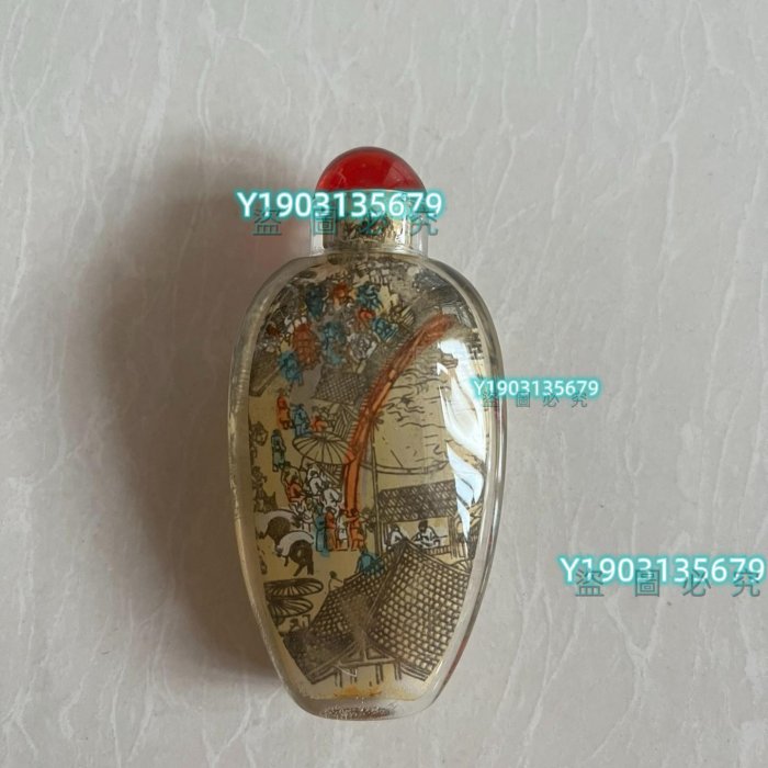 水晶內畫鼻煙壺清明上河圖一個，，。 老畫書法掛畫【皇朝古玩】二手