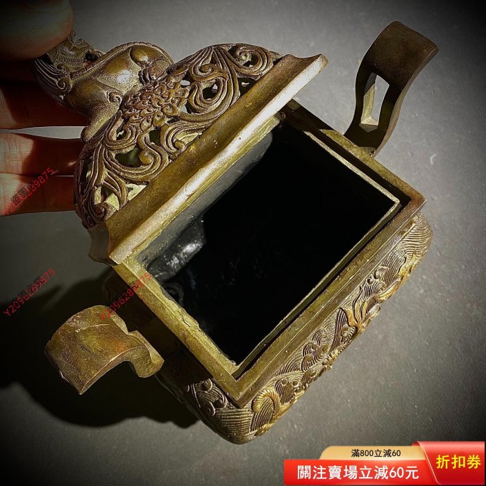 舊藏純銅鎏金香爐四足方香爐佛堂用品擺件皮殼老氣老味十足古玩雜件收藏