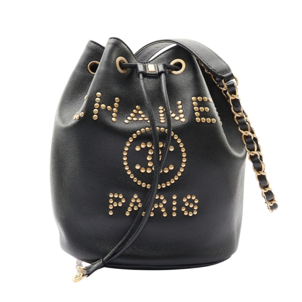 CHANEL 香奈兒 Deauville 水桶包 肩背包 黑色 牛皮 無卡 AS1045 二手精品 【二手名牌BRAND OFF】