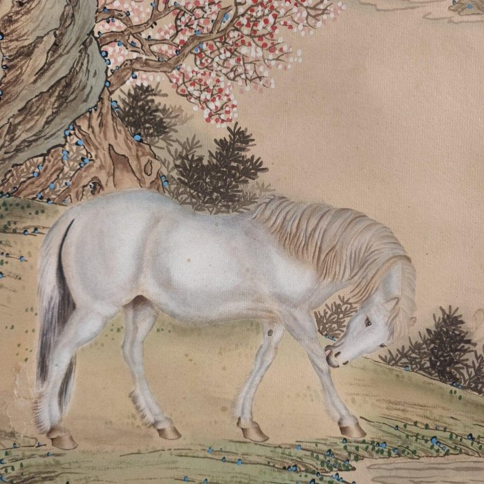 近代馬晉精品駿馬圖軸，宣紙製作，附原裝軸套，家中閒置字畫處理，近