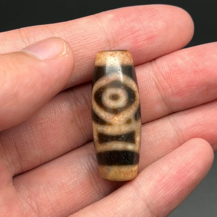 礦料血絲紋金剛雙天地天珠尺寸：32.3*12.7mm 328古玩收藏老物件【二手