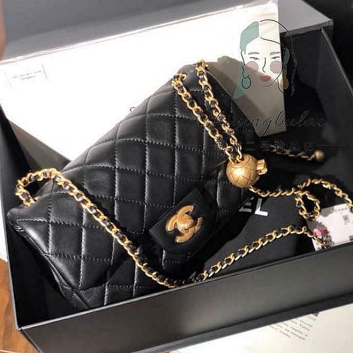 二手歐洲購CHANEL 20新款 金球小胖 黑色 小羊皮 Mini coco 20 金球鍊 口蓋包 AS1787
