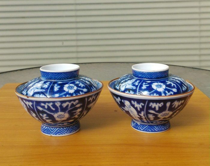 A青花瓷 「吴祥瑞造」 景徳鎮 手描き 壽文 蓋物 共箱付五