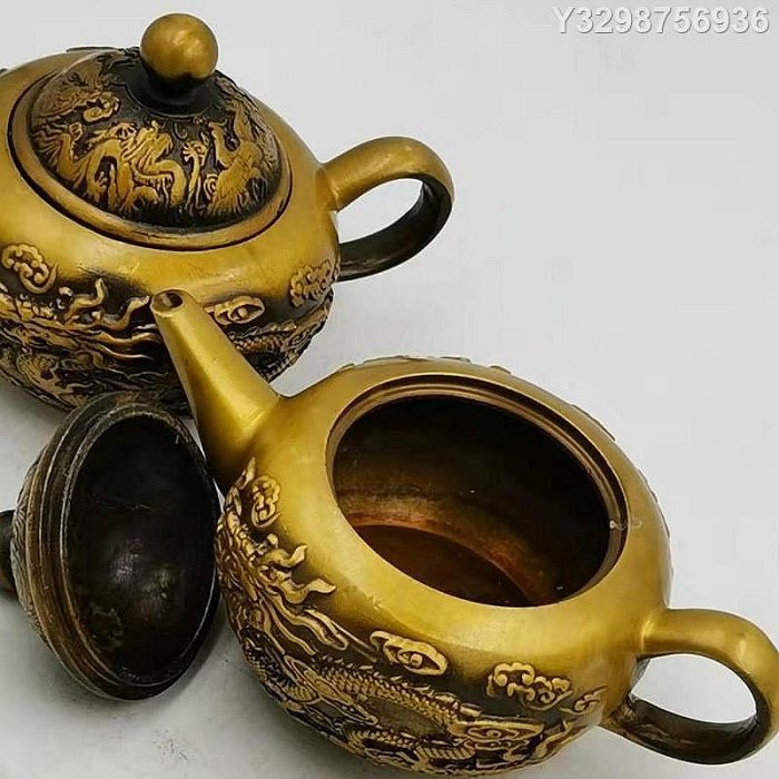 仿古水壺銅雙龍龍鳳飾茶壺工藝品擺件古玩收藏做舊雜項銅| Yahoo拍賣