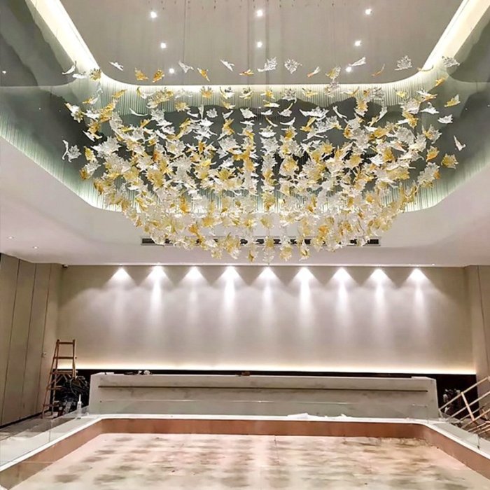 【熱銷精選】售樓部沙盤楓葉吊燈酒店宴會廳異形大堂工程復式定製水晶藝術燈飾