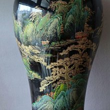 標為單福州脫胎漆器山水人物花瓶一對日本回流創匯時期大花瓶黑底金漆
