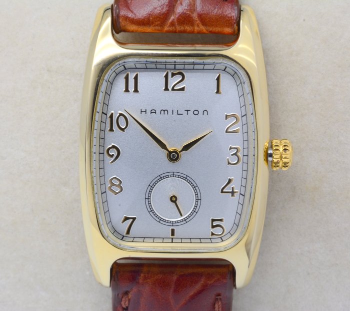 《寶萊精品》Hamilton 漢密爾頓金白方長型男子錶