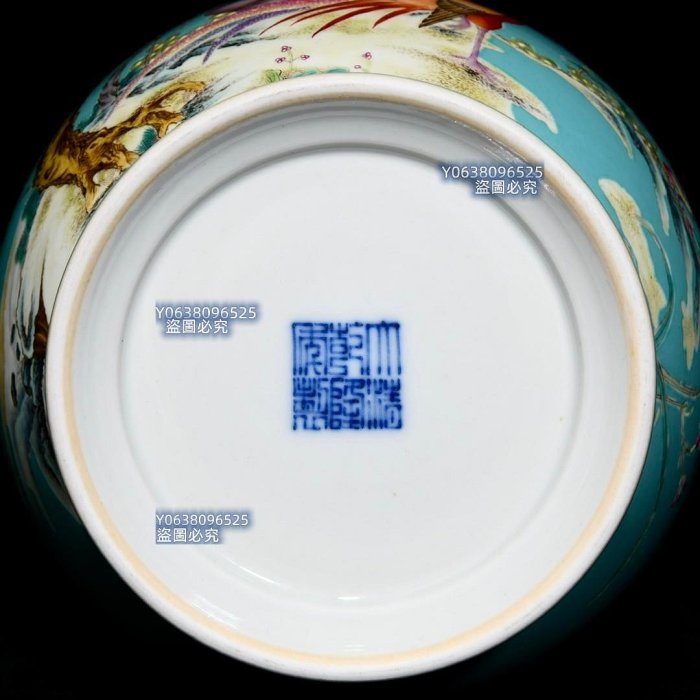 清乾隆松石釉粉彩花鳥紋雙耳瓶，高37cm直徑18.5cm，編號26 青花粉彩