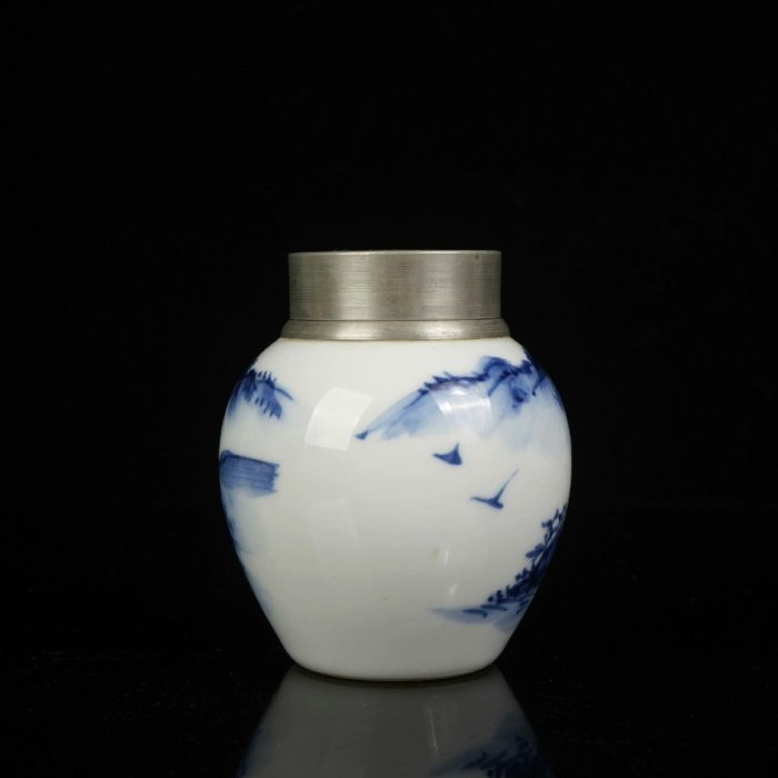 清課堂平安七甫作染付錫口茶心壺在銘原箱日本名家手作茶具茶道美學8.2