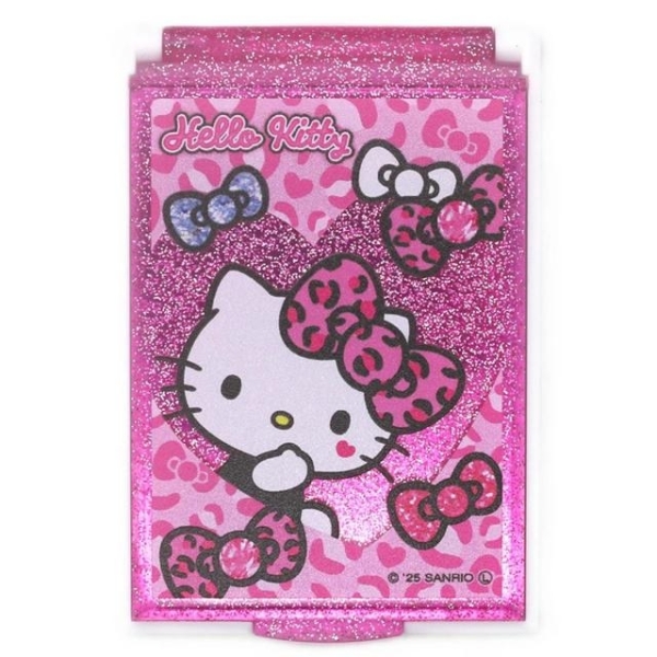 小禮堂 Sanrio 三麗鷗 Hello Kitty 塑膠方形隨身鏡 (粉豹紋款)