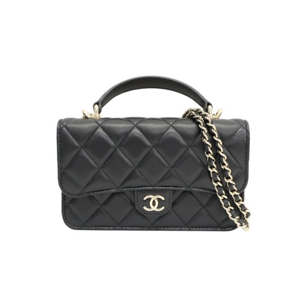 CHANEL 香奈兒 黑色羊皮 Top handle WOC 鍊帶 肩背包 AP3226 【二手名牌BRAND OFF】