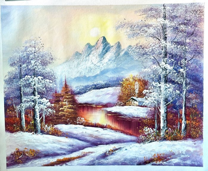 風景油畫山水油畫冰山雪景60x50公分手繪油畫無框畫1051 | Yahoo拍賣