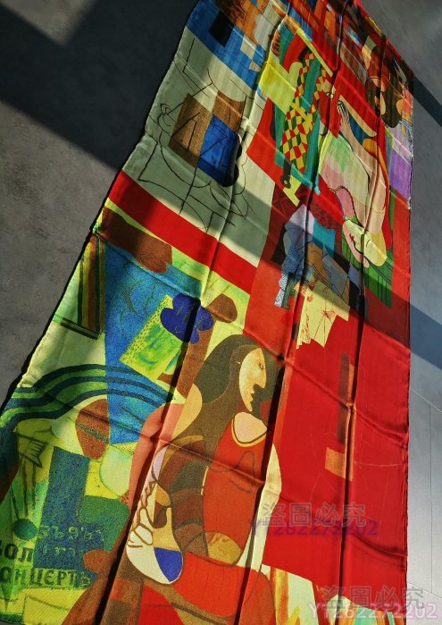 絲巾 全新嫵WOO絲巾真絲絲巾【畢加索印象】100%桑蠶絲人字紋 大小87*210 精工密針 藏品 老貨 舊藏【金玉滿堂】【二手】-4886