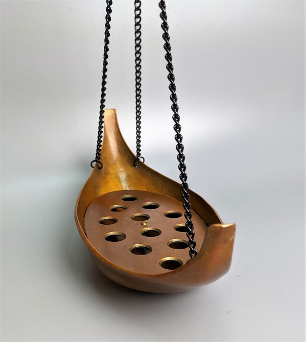 日本古美術/昭和年金工名家金谷淨雲唐銅吊舟形花器，美件，共箱/花入