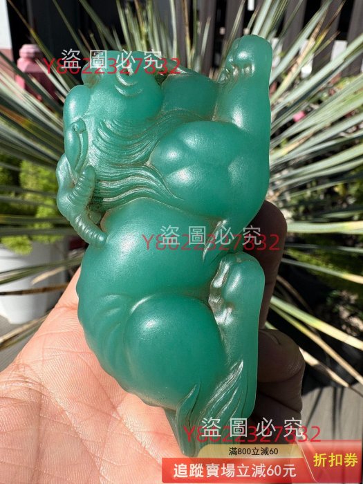 來自中國舊藏！壽山石月尾艾葉綠石雕刻瑞獸呈祥鎮紙擺件手把件清工立體