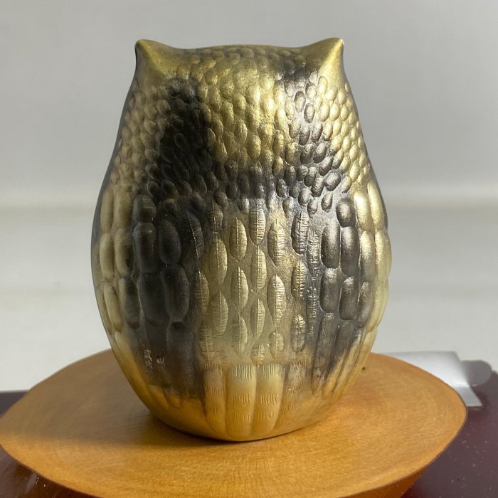 古玩輕鬆拍】日本名家金銀工藝家武比古作純銀ふくろう貓頭鷹TAKEHIKO