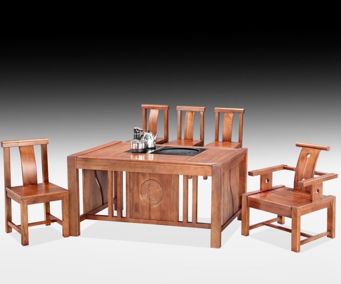 大台南冠均二手貨--全新 樟木實木 泡茶桌椅組 休閒桌椅 1桌+5椅 附 茶盤 煮水機 工廠直營~批發優惠 NO:117